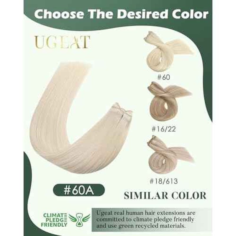 Ugeat Sew in Hair Extensions Real Human Hair Blonde Weft Hair Extensions Human Hair 18 Inch Platinum Blonde Sew in Extensions for Women Invisible Double Weft Soft Natural-looking 100G
