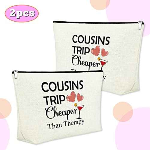 Cousin Makeup Bags for Women 2 Pieces Cousins Trip Gifts Bags Bulk Inspirational Gift for Cousin Gifts from Cousins Funny Gifts for Cousin Cosmetic Bag Female Friendship Weekend Gifts Birthday Gift