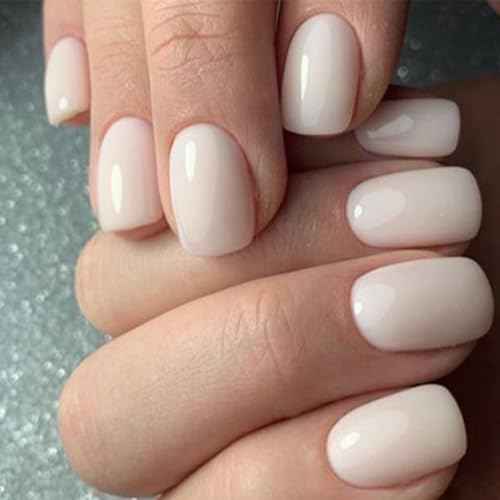 Modelones White Press on Nails, Short Square Fake Nails, Reusable Nail Kit with Nail Glue Adhesive Tabs Mini Nail File, Christmas Nails Press Ons 32Pcs16 Sizes, Women Girl Gift