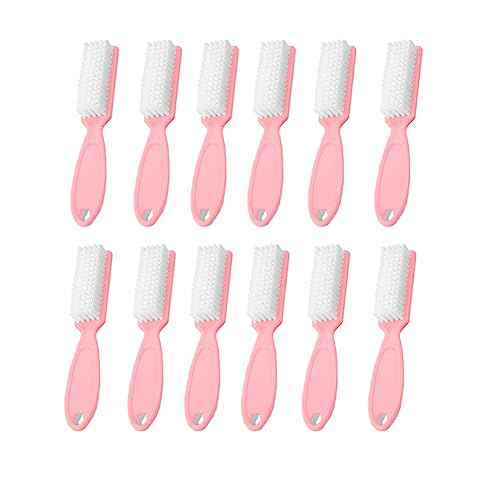 12Pcs Nail Brush for Cleaning Fingernails, Handle Grip Cleaning Brush for Nail and Toenail, Nail Dust Brush Manicure Pedicure Tools Scrubbing Brush Women Men Home Salon(Pink)
