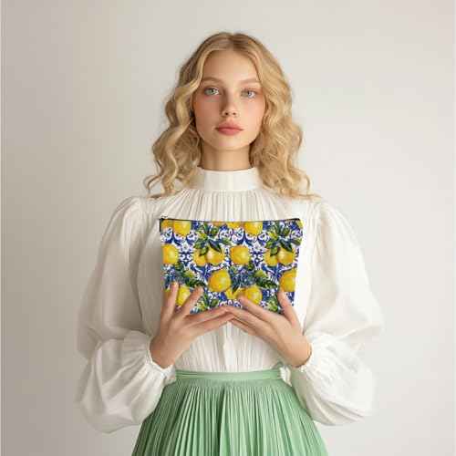 4pcs Lemon Cosmetic Bags for Women, Italy Pattern Design Aesthetics Makeup Bag, Christmas Birthday Gifts for Women Girls Friend Mom Lemon Lover Zipper Bags Travel Pouch for Sister Bestie