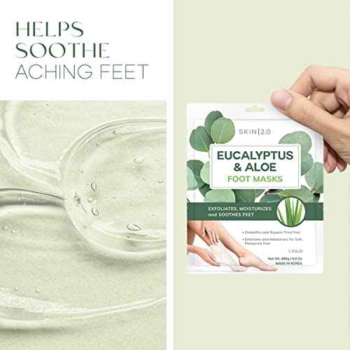 Eucalyptus & Aloe Foot Masks - Moisturizes Tired, Dry & Cracked Feet, Exfoliating & Hydrating - Dermatologist Tested Korean Skincare - Clean Beauty, Cruelty-Free - 3 Pairs