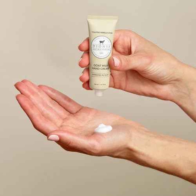 Dionis Goat Milk Skincare Hand Cream Set of 2 - Cruelty Free, Paraben Free Travel Size Moisturizer Duo, Ocean Mist and Toasted Vanilla Chai Scented 1oz Mini Lotions For Dry Hands in a Gift Box