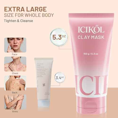 Large Pore Minimize Clay Mask, Mud Facial Mask with Sea Silt & HA - Canada Glacial Clay for Cleansing - Tightening - Pore-Purifying with Brush - Glass Skin Care Gift for Women Men, Red, 5.3 oz