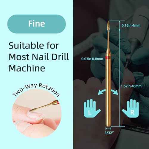 1mm Mini Cone Cuticle Clean Nail Drill Bit, Titanium Series Russian Diamond Nail Bits Professional Safety Under Nail Cleaner for Cuticle Dead Skin, Electric Nails Accessories, Fine