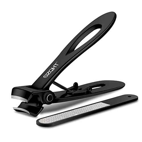 SZQHT Ultra Wide Jaw Opening Nail Clippers Set, Toenail Clippers for Thick Nails, Heavy Duty Nail Cutter, Stainless Steel Toe Nail Clippers for Seniors, Men & Women Manicure,Pedicure,Big(Black)