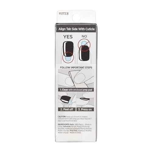 KISS imPRESS No Glue Mani Press On Nails, , 'All Black', Black, Short Size, Squoval Shape, Includes 30 Nails, Prep Pad, Instructions Sheet, 1 Manicure Stick, 1 Mini File