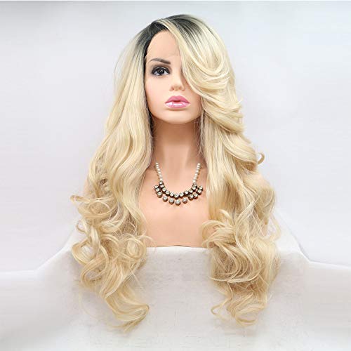 Ombre Blonde Lace Front Wig - Dark Roots & Body Wave | 24-Inch Heat Resistant Fiber Hair Replacement