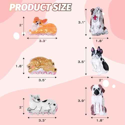 6 Pcs Dog Hair Clips, Cute Small Claw Clips for Short Long Hair, Cellulose Acetate Hair Clips for Women Girls and Dog Lovers