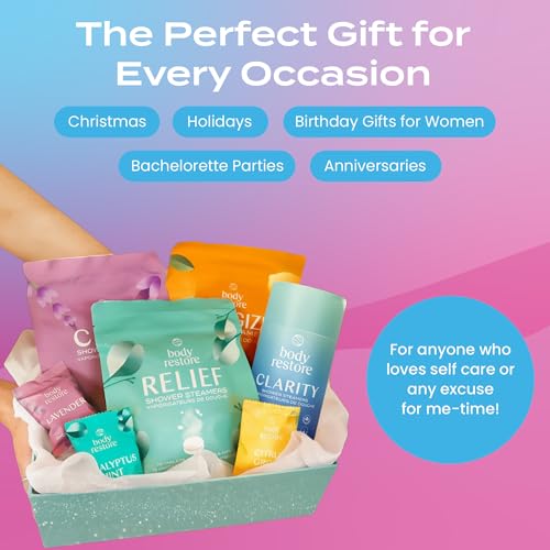 Body Restore Shower Steamers Aromatherapy 6 Pack - Boo Basket Stuffers for Women, Christmas Stocking Stuffers, Birthday Gifts, White Elephant, Relaxation, Self Care, Spa Shower Bombs - Bloom