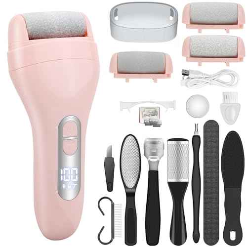 Callus Remover for Feet - with Larger Grinding Head, Electric Portable Pedicure Kit Foot File Callus Remover, Rechargeable Waterproof Foot File for Foot Care Deadskin Remover LCD Display-Pink