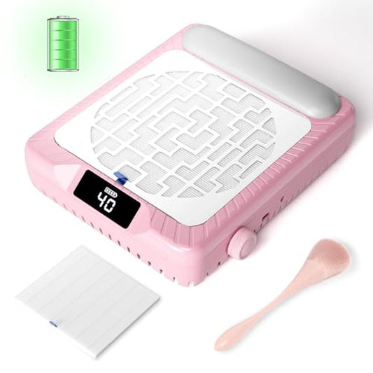 krofaue Rechargeable Nail Dust Collector with Arm Rest, 800PA Portable Cordless Dust Collector Nail Tech with Reusable Filter, Professional Nail Vacuum Fan for Acrylic Nail Polishing, Salon, Home use