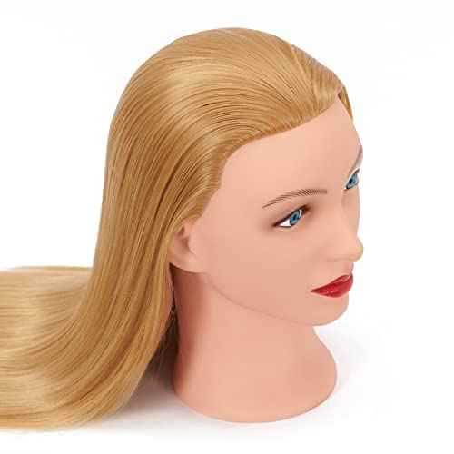 Headfix 26"-28" Long Hair Mannequin Head Synthetic Fiber Hair Hairdresser Practice Styling Training Head Cosmetology Manikin Doll Head with Clamp (6F2026W2720)