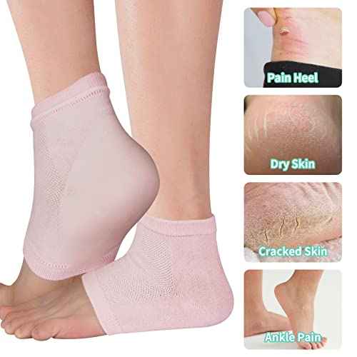 Vaincre Gel Moisturizing Heel Socks for Dry Cracked Feet Women, 4 Pairs Foot Care Spa Moisture Toeless Socks for Cracked Heel Repair Treatment Overnight (Regular)