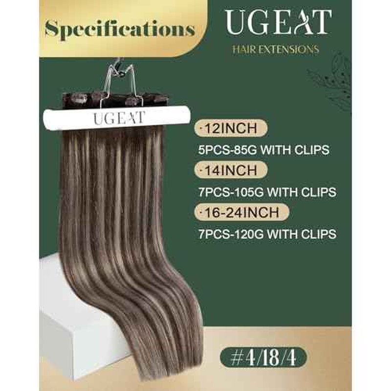 Ugeat Balayage Clip in Hair Extensions 22 Inch Double Weft Human Hair Extensions Clip ins Dark Brown Human Hair Clip in Extensions Ash Brown Ombre 7Pcs 120G 4/18/4