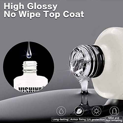 Vishine Top Coat- 15ML No Wipe Top Coat Gel Nail Polish High Gloss Shine Finish Long Lasting Home DIY Professional Manicure