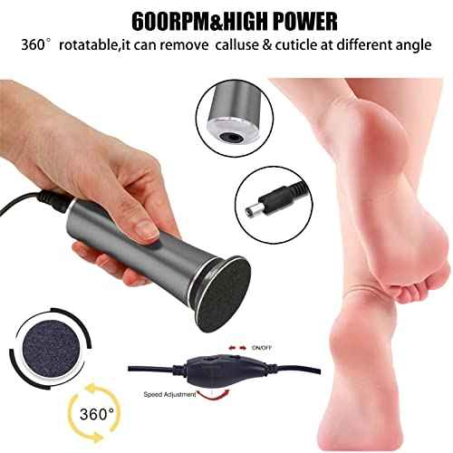 Electric Foot File Callus Remover Professional Foot File Pedicure Tools Adjustable Speed 60pcs Replacement Sandpaper disc Easy to Remove Cutin Dead Skin calluses(Black 60pcs)