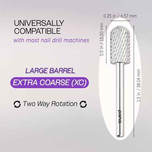 PANA 3/32" Large Smooth Round Top Safety Carbide Nail Drill Bit for Gel Polish & Acrylic Removal Nail Salon Manicure Pedicure Electric File Tools (Large Barrel - Silver, Extra Coarse)