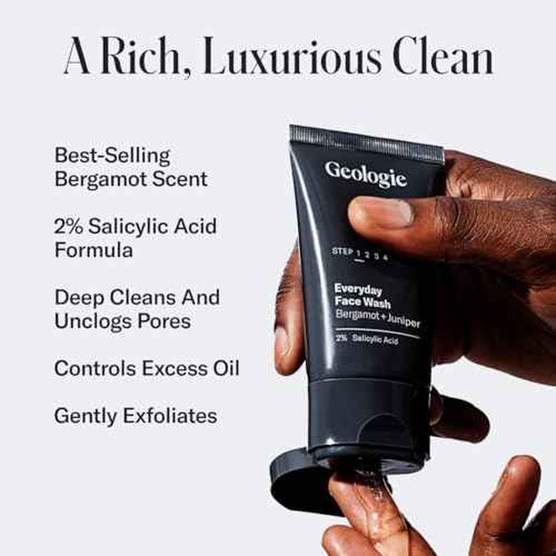 Geologie Complete Skincare Set for Men & Women | 1-Month Simple & Effective Daily Clear Skin Routine | Acne, Oily Skin, Dark Spots | Face Wash 2-Pack, Retinol Face Cream, SPF15 Moisturizer & Eye Cream
