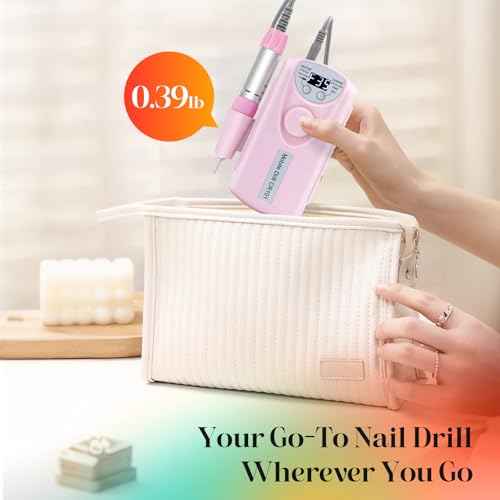 Electric Nail Drill Professional, 35000RPM Nail File Machine with Bits Set & Fast Cooling, Portable E File for Acrylic Gel Nail Polishing Removing, Manicure Pedicure at Salon & Home Use, Pink