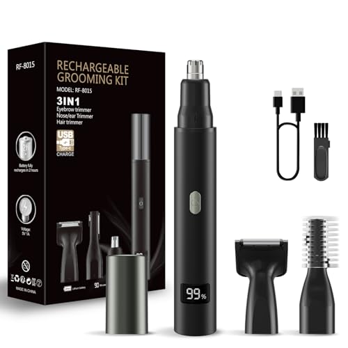 RUIM 3-in-1 Nose Hair Trimmer for Men & Women, Painless Eyebrow Ear Face Groomer, USB-C Fast Charge Waterproof with LED Display, Shower-Safe Travel Kit Gift for Dad Christmas