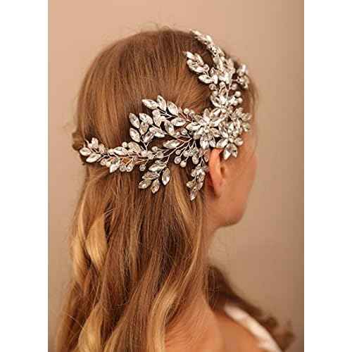 Rhinestone Crystal Flower Hair Comb with Headpiece for Bride, Wedding and Women Girls Silver