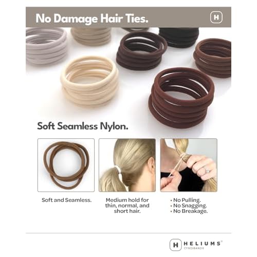 Heliums Thin Seamless Hair Ties - Dark Brown - 6mm Nylon No Damage Ponytail Holders, 1.75 Inch, Medium Hold for Thin to Normal Hair - 18 Pack