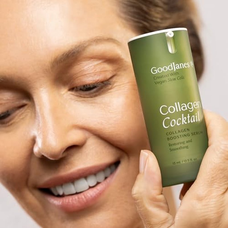 GoodJanes Collagen Cocktail Boosting Serum with Vegan Collagen, Vitamin C, Niacinamide & Copper Peptides ? Plant-Based Stem Cell Treatment for Radiant, Firm-Looking Skin, 0.5 oz