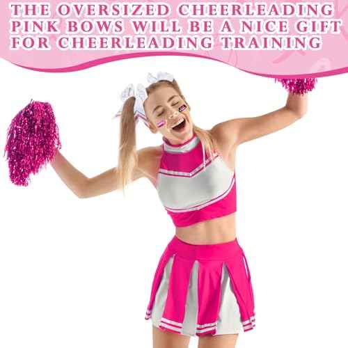 16 Pcs 8" Large Cheer Hair Bow and 15 Sheets Breast Cancer Awareness Temporary Tattoos Ribbon Stickers for Fundraising Party Teen Girls College Cheerleading Decoration(White Ribbon)