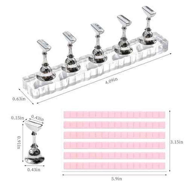 BQAN 2 Set Nail Holder for Painting Nails, Transparent Acrylic Nail Stand for Press on / Fake Nail Tips Training / Nails Display with 96 Pcs Reusable Adhesive Putty (Clear)