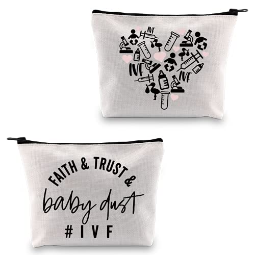 GJTIM IVF Warrior Makeup Bag Faith Trust and Baby Dust IVF IUI Transfer Day Gift Inspirational Infertility Gift (Faith Trust Baby Dust Bag)