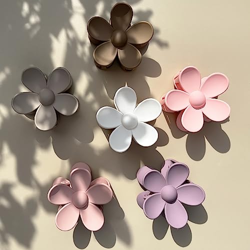 Flower Hair Clips 6 PCS Flower Claw Clips Daisy Clips for Women Matte Large Claw Clips Strong Hold Jaw Clamps Hair Accessories for Thick Hair 6 Colors
