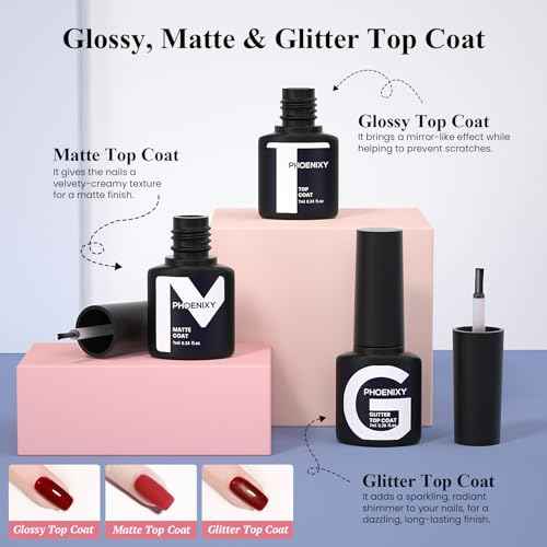 PHOENIXY Gel Nail Polish Kit with U V Light 48W, 44 Pcs 72 Effect Gel Nail Polish Set Base Glitter Top Coat Manicure Nail Tools Gifts for Women