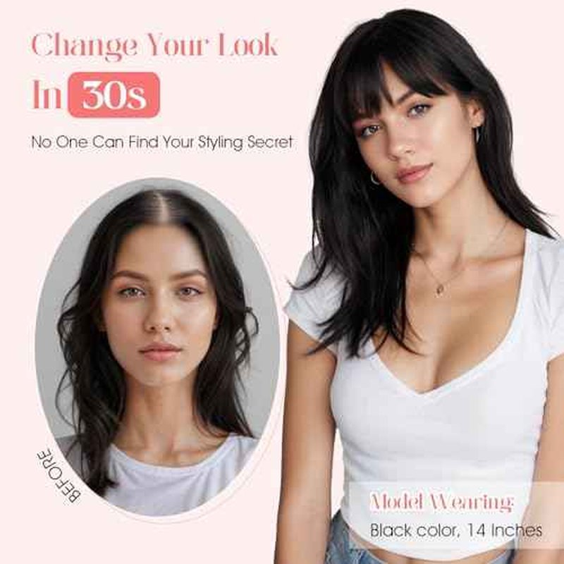Hairro Mono Hair Toppers with Bangs, 3.4" x 3.4" Mono Base 100% Real Human Hairpieces for Women, 150% Density Clips In Topper for Greyish Thinning Hair, 6 Inch Dark Brown