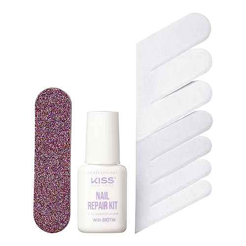 Kiss New York Nail Repair Kit for Damage, Broken, Cracked and Weak Nails - Biotin Infused Glue, File, and 2 Wraps - Made in Korea