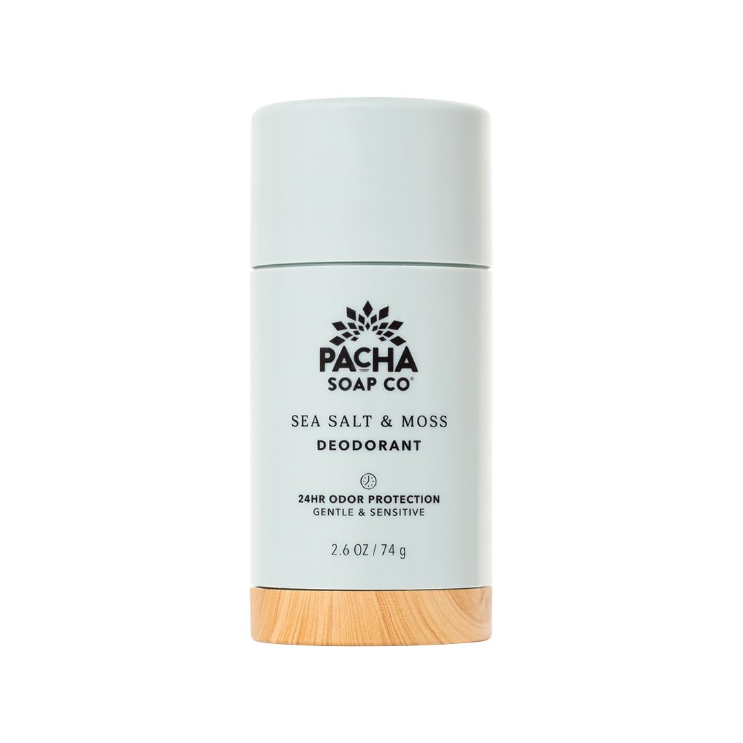 Pacha Soap Co. Aluminum-Free Deodorant - Sea Salt & Moss Scented, 24-Hour Odor Protection for Gentle & Sensitive Skin, Clean Ingredients, Baking Soda-Free, Made in the USA, 2-Pack (2.6 oz Each)