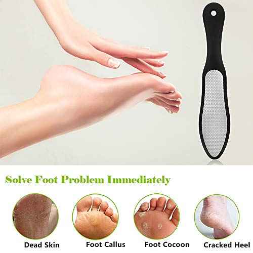 BEZOX Foot File (1 PCS), Double Sided Foot Scraper Callus Remover, Foot Rasp for Cracked Heel and Foot Corn Removal, Stainless Steel Pedicure File W/Cloth Storage Bag