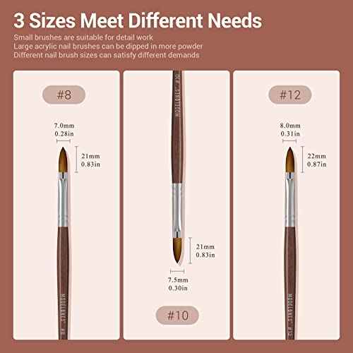 MODELONES Acrylic Nail Brush 100% Pure Kolinsky Hair Bristles Oval Crimped Shaped Sturdy Wooden Handle Acrylic Powder Nail Art Brush Professional Manicure Pedicure Size 8