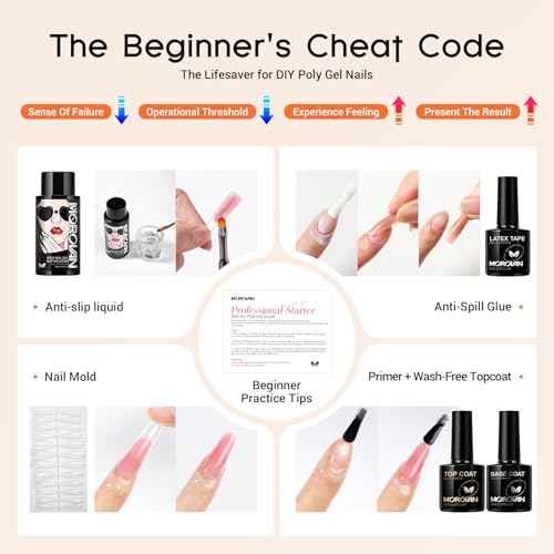 Morovan Poly Gel Nail Kit: Extension Gel Nail Kit With Nail Lamp Slip Solution Complete Professional Manicure Tools Everything In One Box DIY Set For Beginners At Home Creative Nail Art Salon Quality