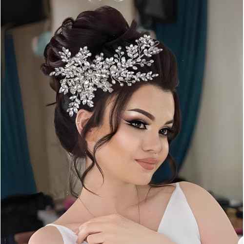Rhinestone Bridal Hair Comb Crystal Wedding Headbands Head Pieces,Pearl Brides Bridesmaid Hair Accessories for Women Girls (Sliver 936)