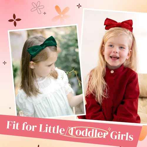 DEEKA Velvet Bow Headband 2 PCS Hair Band Hair Bows with bow Velvet Christmas Hair Accessories for Toddlers Women and Girls (Green,Red)