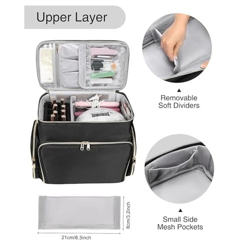 Nail Polish Organizer Case, Large Nail Polish Holder Hold 64 Bottles (15ml/0.5 fl.oz), Large Capacity for Nail Polish, Nail Lamp, Nail Art Accessories, 3 in 1 Storage Bags