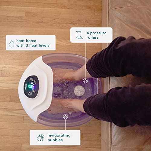 HoMedics Salt-N-Soak Footbath with Heat Boost and Soaking Salt Starter Kit, 4 Soothing Massage Rollers, Toe-Touch Controls, Splash Guard, Bubble, Vibration Massage, Bath Salt Dispenser, LED Display