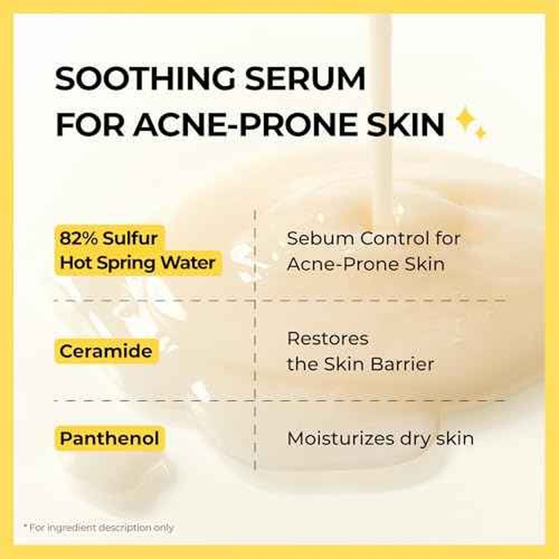 Sulfur Hot Spring Water 82% Soothing Serum with Ceramide, Panthenol, Hyaluronic acid, Hydrating, Glass skin, Non comedogenic, for Dry Skin, Acne-Prone, Korean Skin Care (1.79 fl.oz. 53ml)