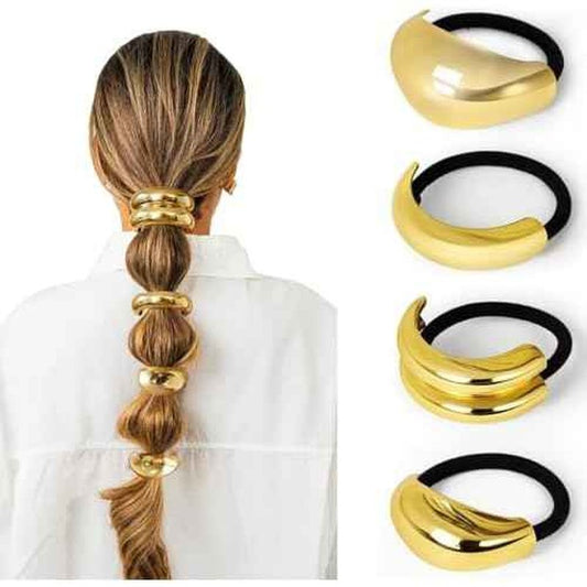 4 PCS Gold Hair Ties for Thick Thin Hair, Hair Accessories for Women Girls, Hair Cuffs Ponytail Holders