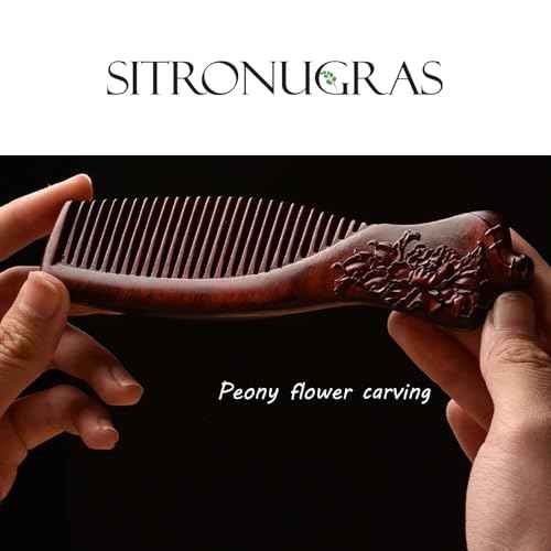 Handmade Swood Hair Comb,Anti Static Natural Hair Detangler for Men Women Kids, No Snag Wooden Hair Comb Without Handle (Fine Teeth flower hand drawing with box)