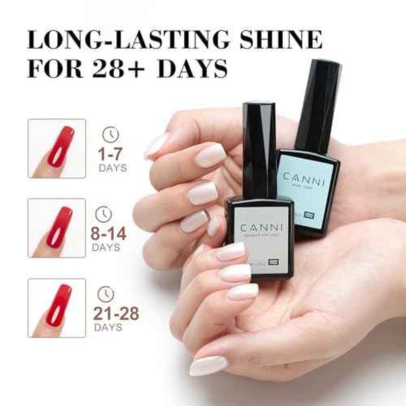 CANNI 2 Pcs No Wipe Gel Top Coat and Base Coat Set- High Gloss Shiny Long Lasting Base Top Coat Gel Nail Polish, Soak Off Nail Art Home and Professional Manicure