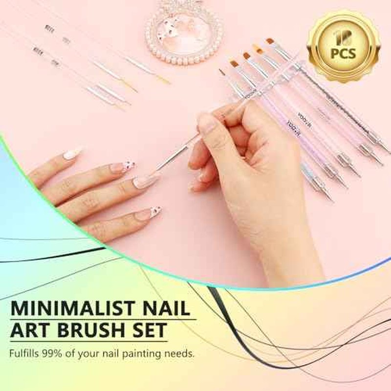 Nail Art Brushes and Dotting Tools, 10pcs Nail Art Design Tool Set, Nail Brushes for Nail Art, French Tip Brush, Liner Brush, Gel Polish & Builder Brush, Manicure Tools for Salon Use & Home DIY