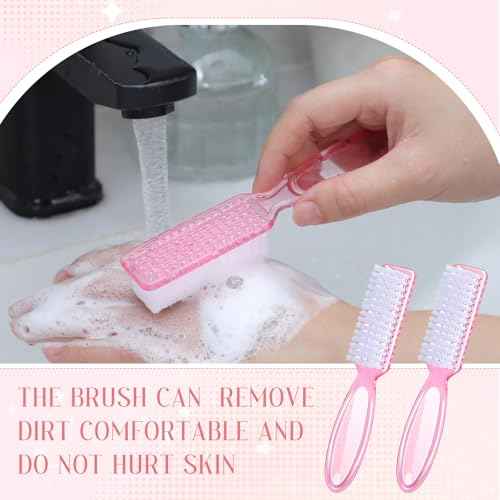 Patelai 30 Pcs Nail Scrubber Brushes Bulk Handle Grip Manicure Brushes for Cleaning Fingernails Pedicure Cleaning Brush for Toes and Fingernail Cleaning(Clear Pink)