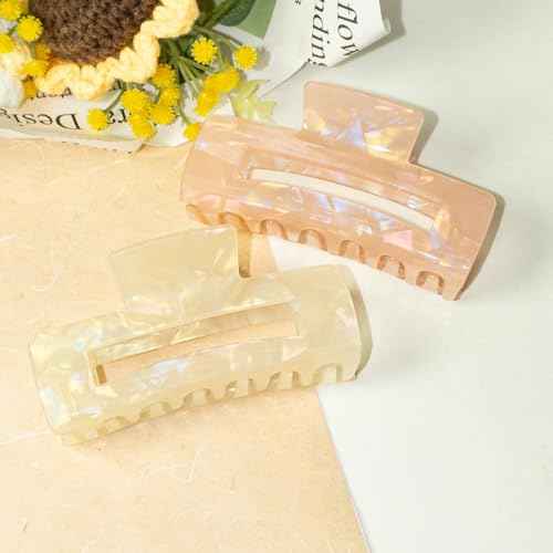 Large Claw Clips 4.1 IN Tortoise Acrylic Stylish Hair Accessories for Thick and Thin Hair 2pc Set Cute Clips for Women Teen Girls (Coral+light yellow)